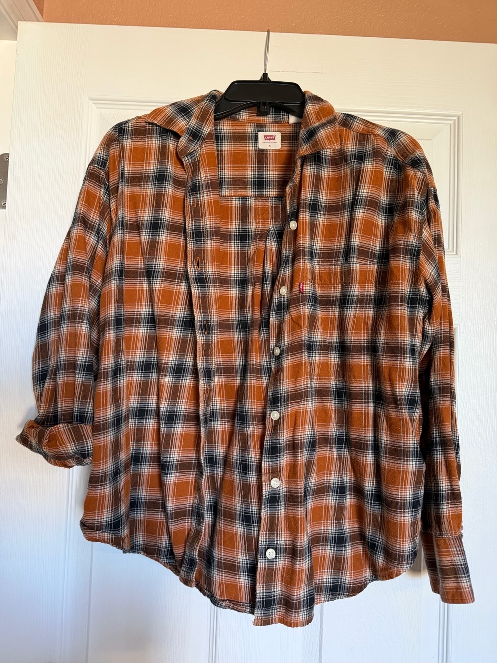 Levi's Orange and Black Plaid Button-Down Shirt
